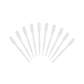 Set of clear plastic pipettes on a white background